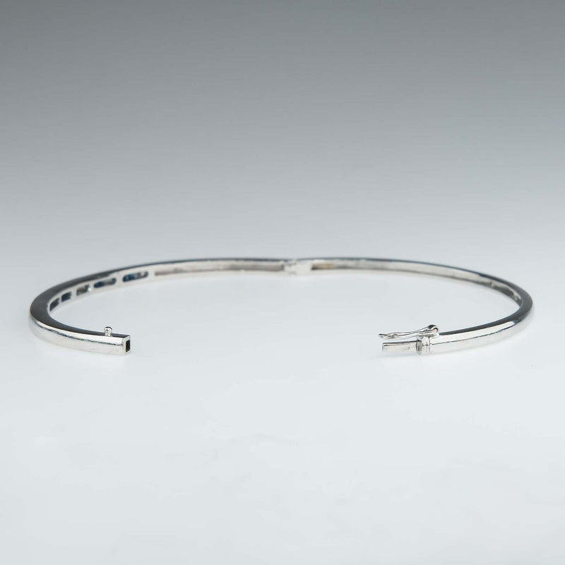 Sapphire and Diamond Hinged Bangle Bracelet in 14K White Gold