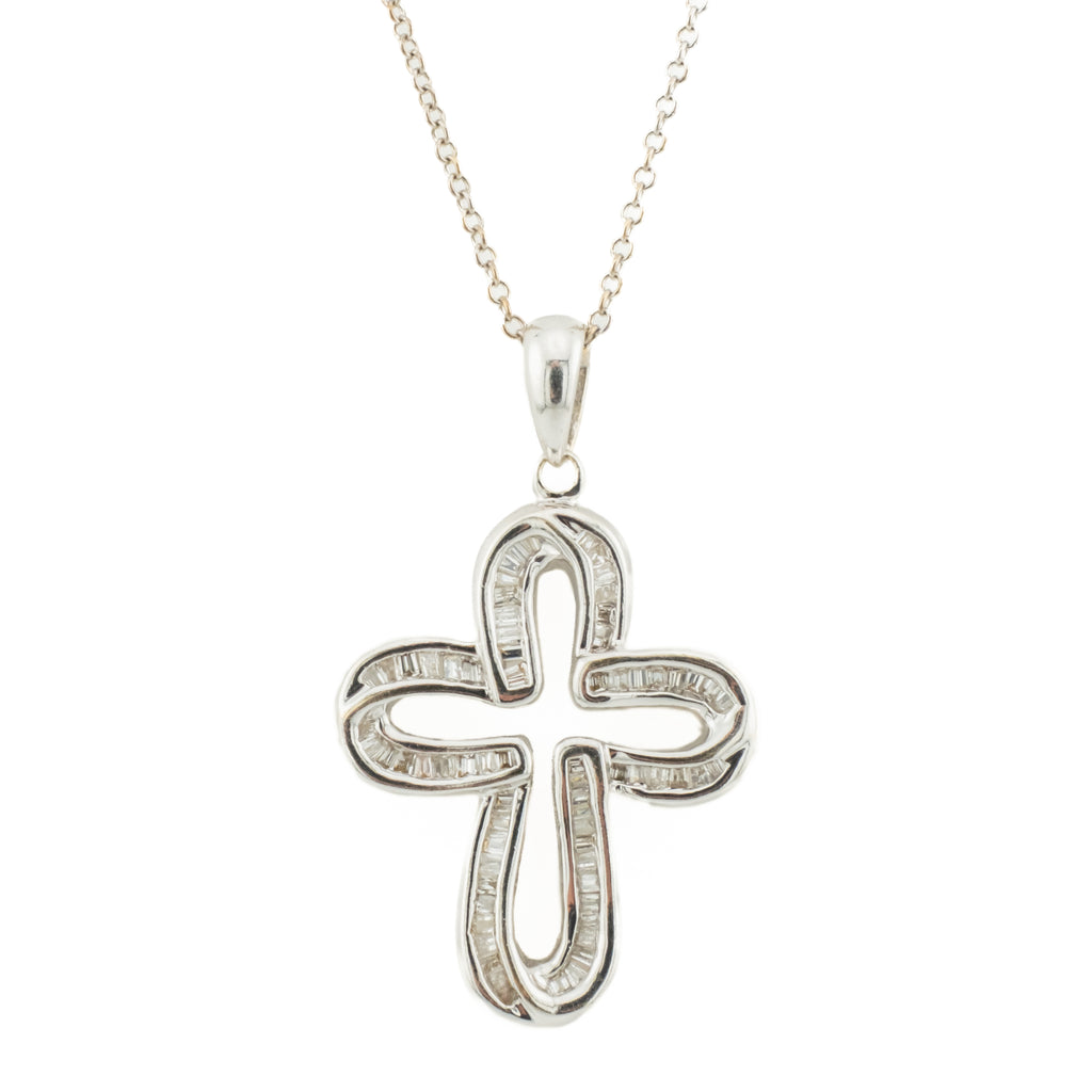 0.50ctw Diamond Accented Cross Pendant in 14K White Gold - Chain Not Included