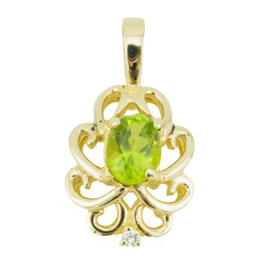 0.490ctw Oval Peridot with Diamond Accent Pendant in 14K Yellow Gold - Chain Not Included