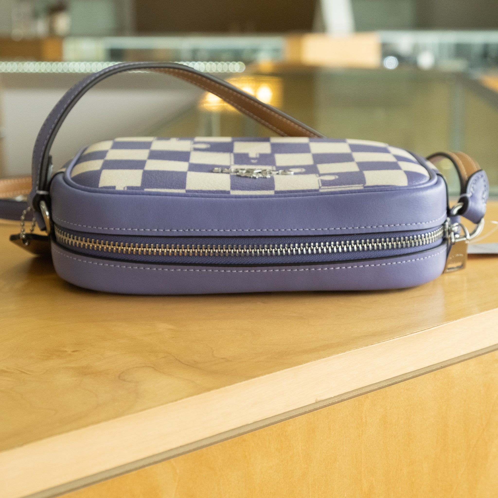 Coach Mini Jamie Camera Bag With Checkerboard Print in Silver