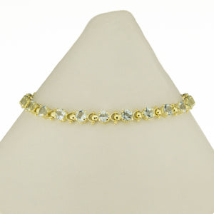 4.64ctw Round Aquamarine Accented Tennis Link 7.5" Bracelet in 14K Yellow Gold