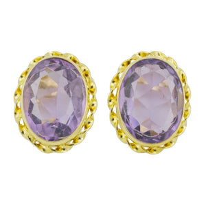 2.75ctw Oval Purple Amethyst Solitaire Gemstone Earrings in 14K Yellow Gold