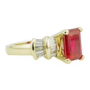 3.75ctw Emerald Cut Lab Ruby & Diamond Accented Gemstone Ring in 14K Yellow Gold - Size 7