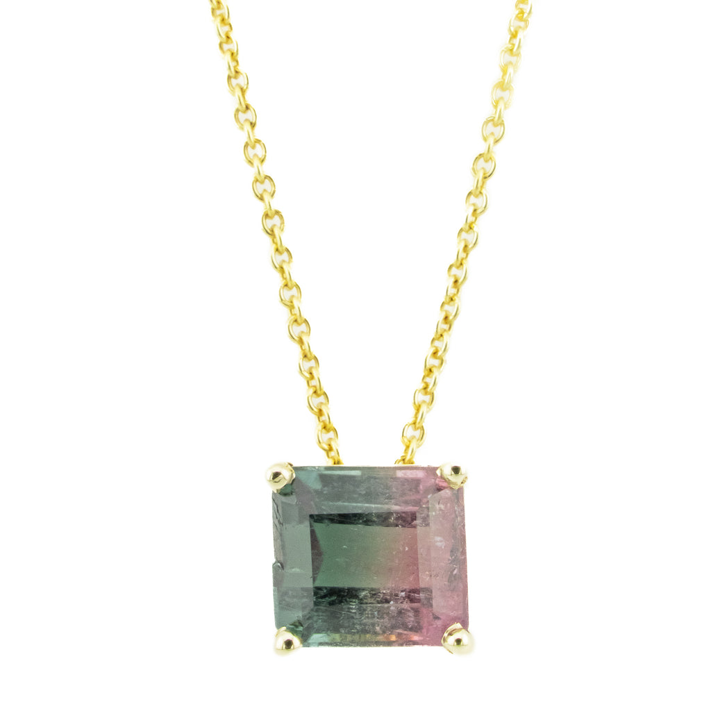 3.00ctw Watermelon Tourmaline Solitaire Gemstone Pendant in 14K Yellow Gold