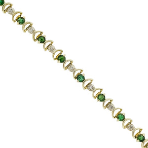 2.80ctw Emerald & Diamond Accented Tennis 7" Bracelet in 10K Two-Tone Gold