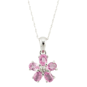0.60ctw Pink Topaz & Diamond Flower Gemstone Necklace in 14K White Gold - 1.9grams