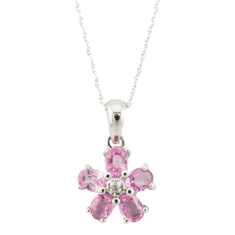 0.60ctw Pink Topaz & Diamond Flower Gemstone Necklace in 14K White Gold - 1.9grams