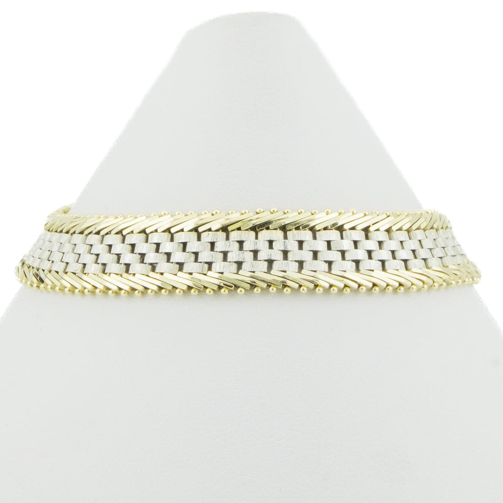11mm Fashion Woven and Textured 7" Bracelet in 14K Two-Tone Gold