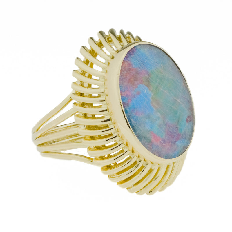 Oval Cabochon Opal Solitaire Ring in 14K Yellow Gold - Size 7