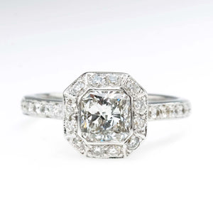 1.25ct VS1/I Radiant Diamond Halo Engagement Ring in 18K White Gold