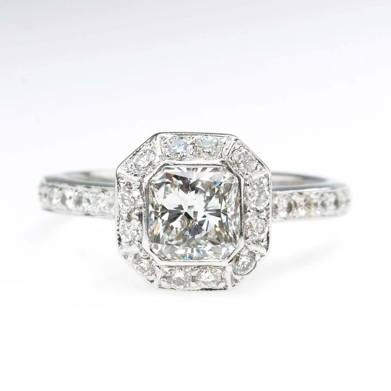 1.25ct VS1/I Radiant Diamond Halo Engagement Ring in 18K White Gold