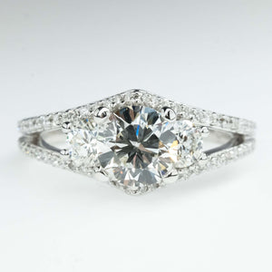 GIA 1.01ct Round Diamond Three Stone Engagement ring in 14K White Gold