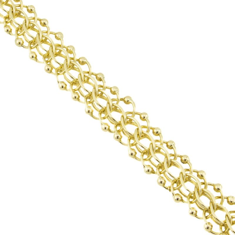 18mm Wide Solid Fancy Charm 8" Bracelet in 14K Yellow Gold - 52.9 grams