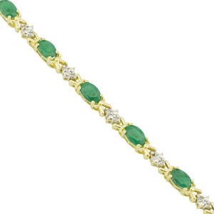 6.45ctw Oval Emerald & Diamond Accented Tennis Bracelet in 14K Yellow Gold - 9.7 Grams