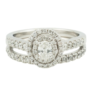 0.20ctw Oval Diamond Double Halo Engagement Bridal Set in 10K White Gold -Size 5.75