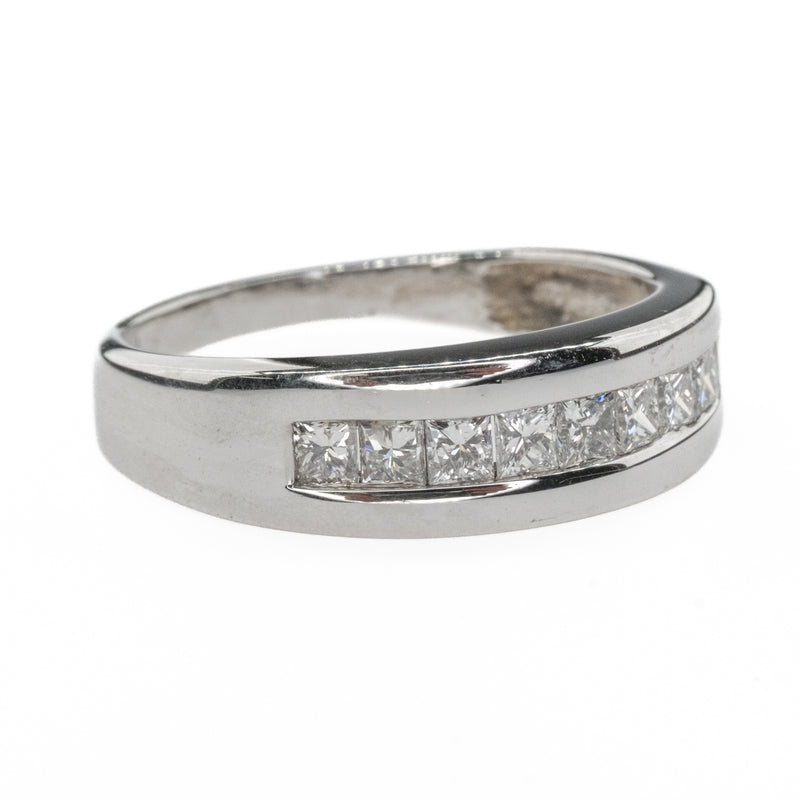 1.00ctw 9-Princess Cut Diamond Men's Wedding Band Ring in 14K White Gold Size 11.25