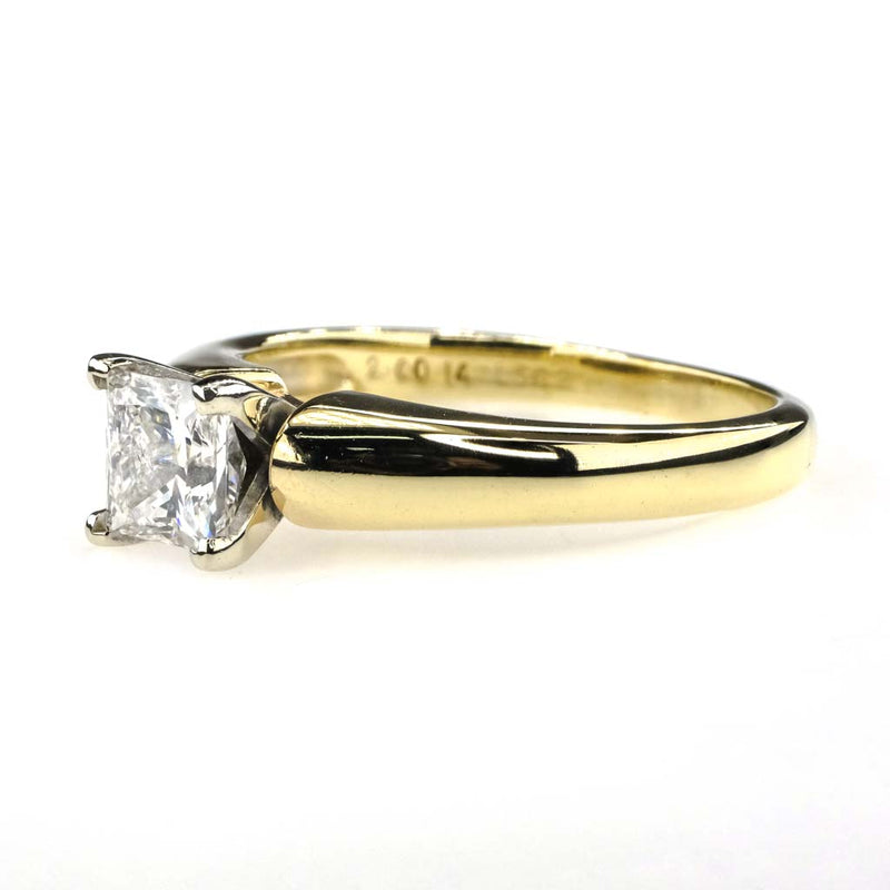 EGL Graded Princess Cut Diamond Solitaire Engagement Ring 1.00ct 14K Yellow Gold