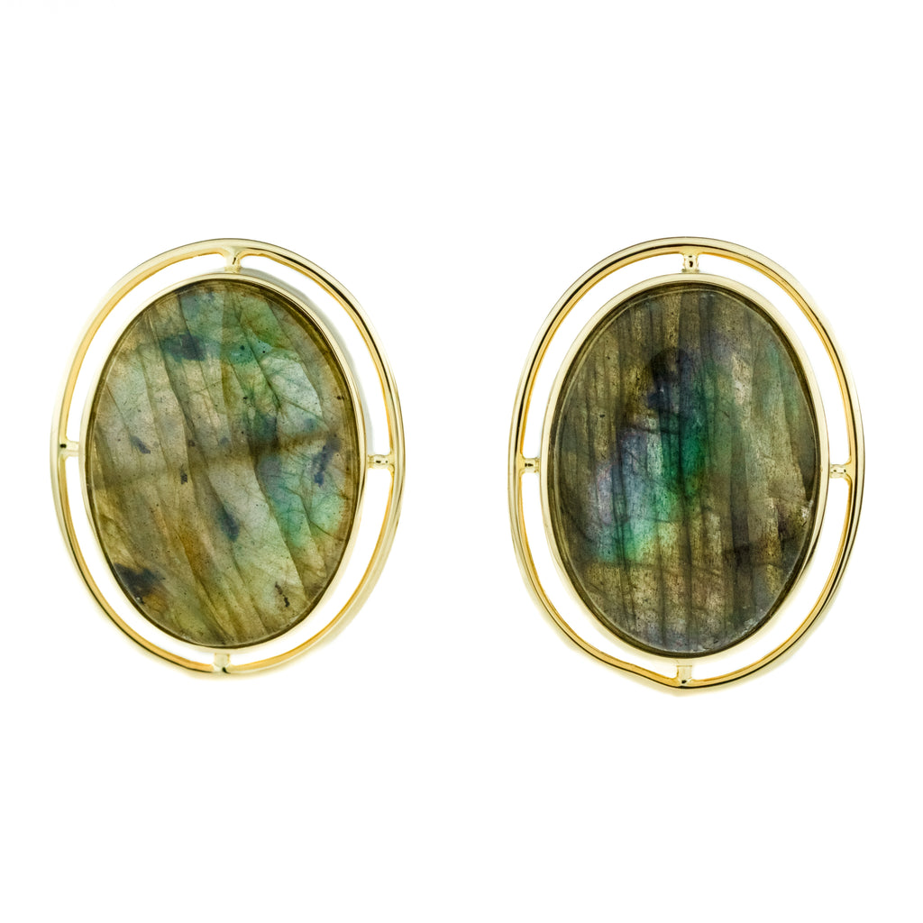 Abalone Solitaire Gemstone Earrings in 14K Yellow Gold