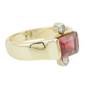 2.25ctw Emerald Cut Garnet w/ Diamond Accents Ring in 14K Yellow Gold - Size 5