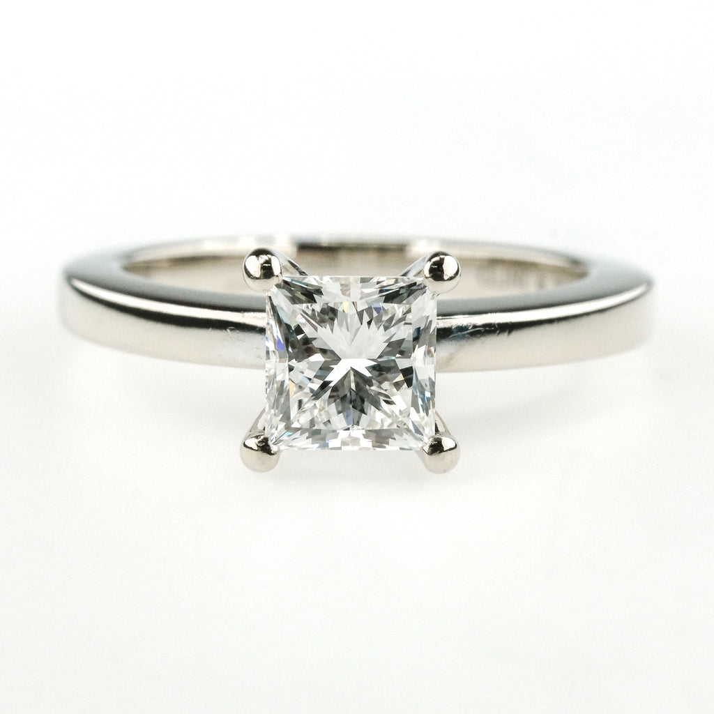 14K White Gold GIA 0.95ct Princess Diamond Solitaire Engagement Ring Size 5