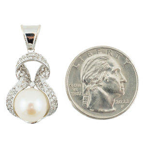 10.5mm Pearl with Diamond Accents Pendant in 18K White Gold - No Chain Included