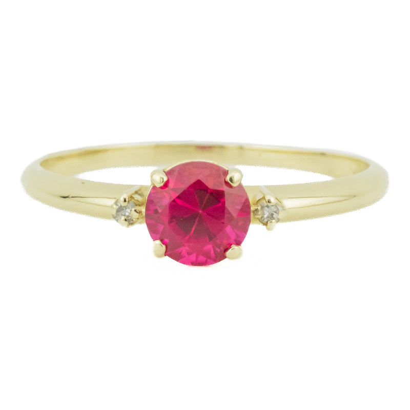 0.80ctw Round Lab Ruby & Diamond Accented Gemstone Ring in 14K Yellow Gold - Size 10.25