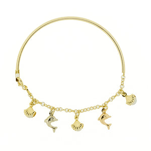 Sea Life Pearl 7" Bangle Bracelet in 18K Tri -one Gold