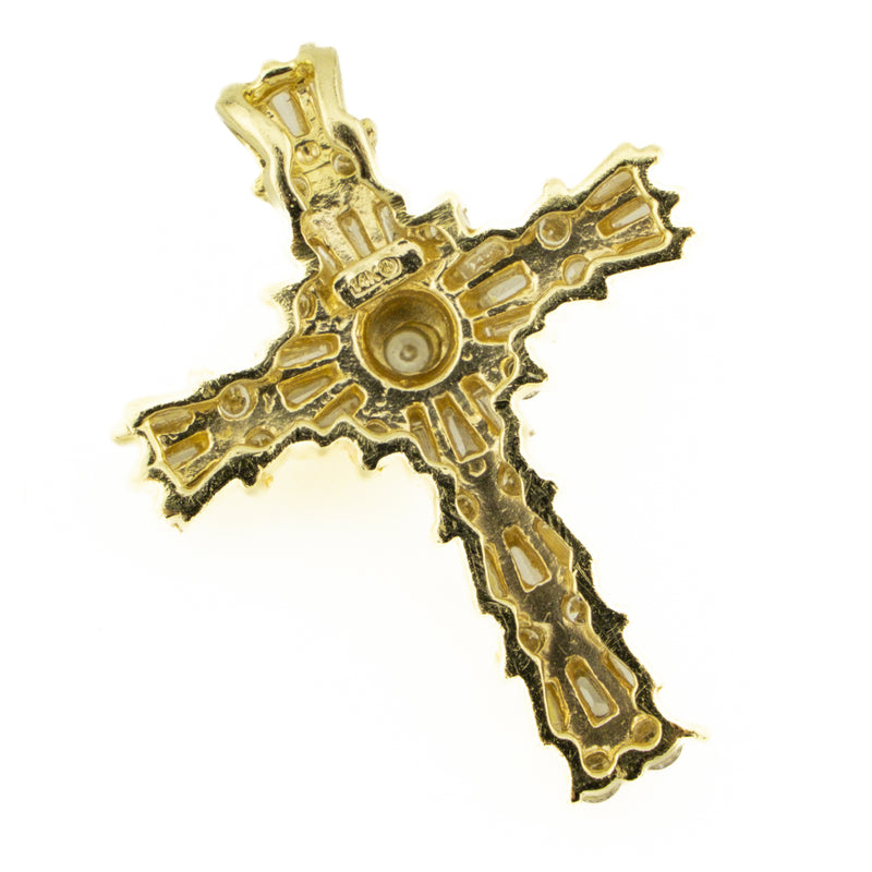 1.31ctw Diamond Accented Cross Pendant with 18" Fine Chain in 14K Yellow Gold