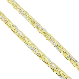 6mm Wide Braided Herringbone 18" Chain in 14K Three Tone Gold - 15 Grams