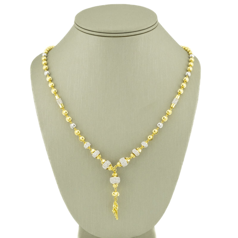 Fashion Beaded 21" Necklace in 22K Two-Tone Gold