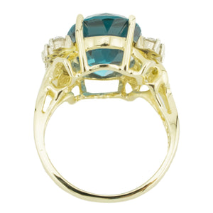 5.8ctw Oval Blue Topaz with Diamond Accents Ring in 14K Yellow Gold - Size 5