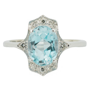 1.35ct Oval Aquamarine w/ Diamond Accents Gemstone Ring in 14K White Gold - Size 6.25