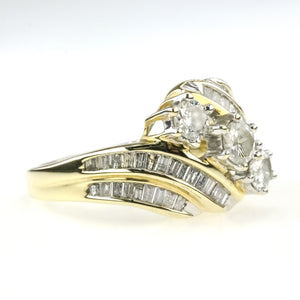 1.50ctw Diamond Three Stone w/ Side Accents Anniversary Ring in 10K Yellow Gold