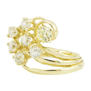 1.30ctw European Cut Diamond Accented Cluster Ring in 14K Yellow Gold - Size 6