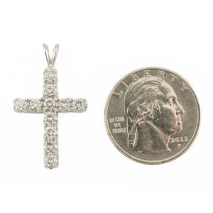 1.00ctw Diamond Accented Cross Pendant with 18" Fine Cable Chain in 14K White Gold