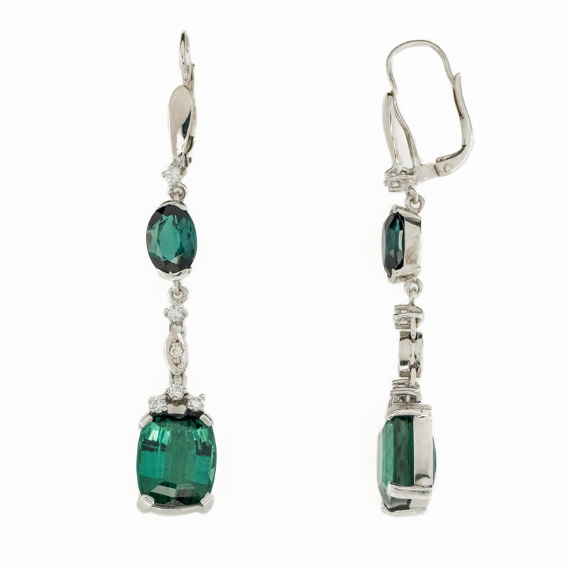 9.34ctw Tourmaline & Diamond Accented Drop Earrings in 14K White Gold