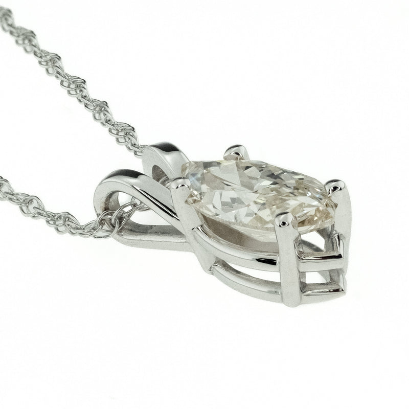 0.93ctw Marquise Diamond Solitaire Pendant with 18" Fine Chain in 14K White Gold