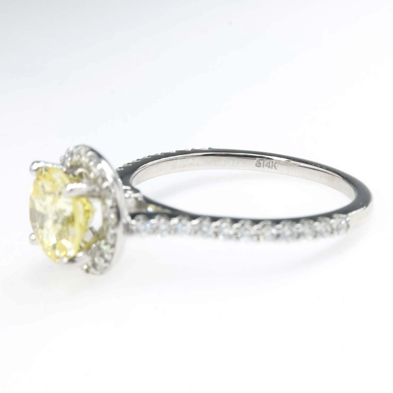 GIA 1.46ct Natural Yellow Diamond Halo Engagement Ring in 14K White Gold