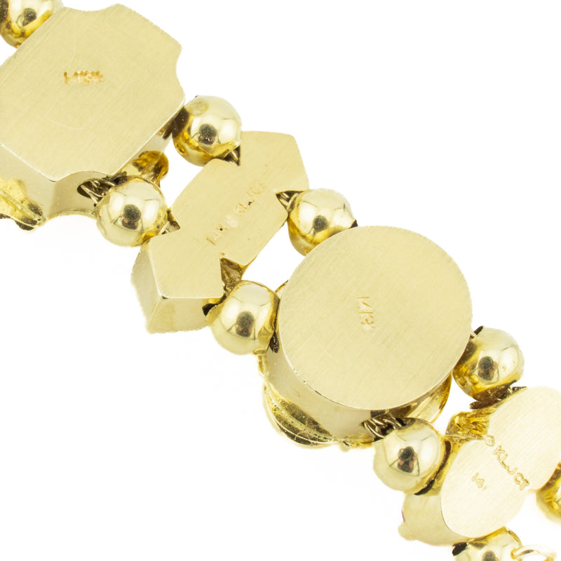 Vintage Slide Charm Multi Colored Gemstone 7" Bracelet in 14K Yellow Gold