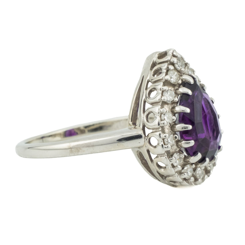 3.30ctw Pear Purple Amethyst w/ Diamond Accents Gemstone Ring in 14K White Gold