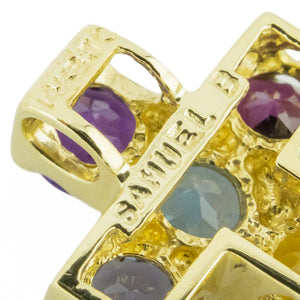 Multi-Color Accented Gemstone Cross Pendant in 14K Yellow Gold - Chain Not Included