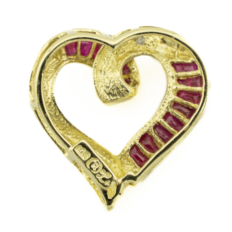 Ruby & Diamond Accented Heart Pendant in 10K Yellow Gold on 18" Fine Chain in 14K Yellow Gold