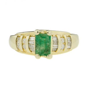 0.63ctw Emerald and 0.32ctw Diamond Accented Gemstone Ring in 14K Yellow Gold - Size 7.25