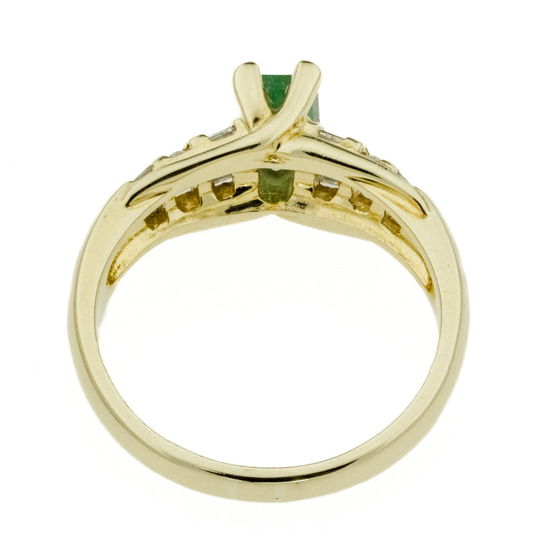 0.63ctw Emerald and 0.32ctw Diamond Accented Gemstone Ring in 14K Yellow Gold - Size 7.25