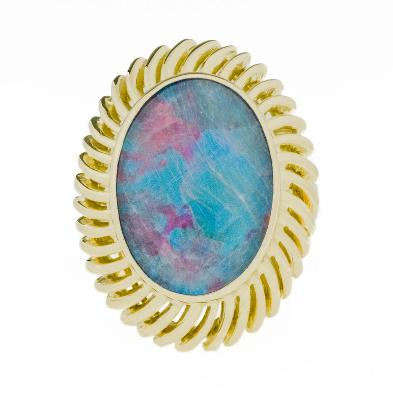Oval Cabochon Opal Solitaire Ring in 14K Yellow Gold - Size 7