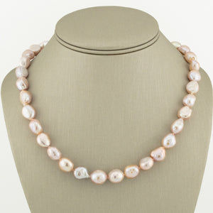 8MM-10mm Baroque Pearl Single Strand 18" Necklace in .925 Sterling Silver