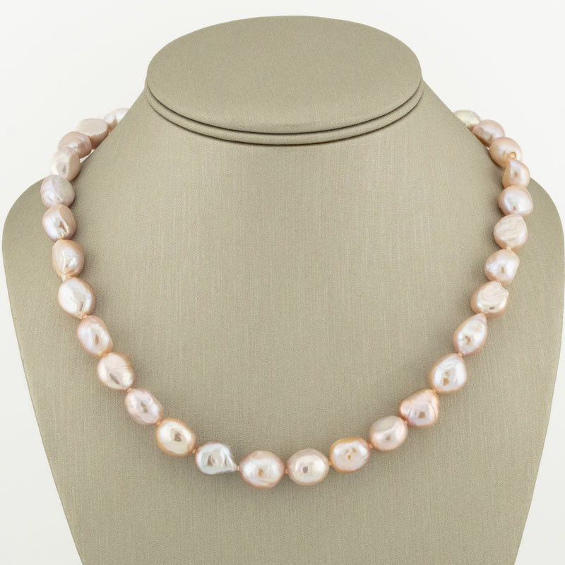 8MM-10mm Baroque Pearl Single Strand 18" Necklace in .925 Sterling Silver