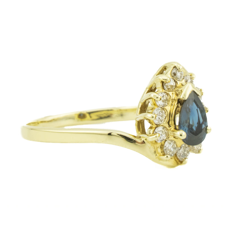 0.42ctw Pear Sapphire & Diamond Accented Gemstone Ring in 14K Yellow Gold - 7.75