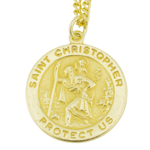 Saint Christopher Medal Pendant on 32" Curb Chain in 14K Yellow Gold -17.4 Grams