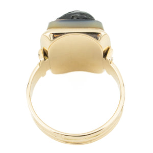 Vintage Handcarved Onyx w/ Carnelian Base Solitaire Gemstone Ring in 18K Yellow Gold- Size 6.75